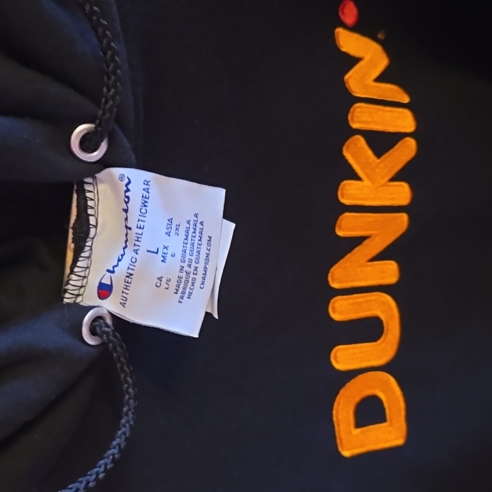 Champion Dunkin Donuts orange embroidered black hoodie size Large NEW - Picture 3 of 5